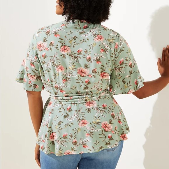LOFT | Plus Floral Flutter Wrap Top - Picture 3 of 3